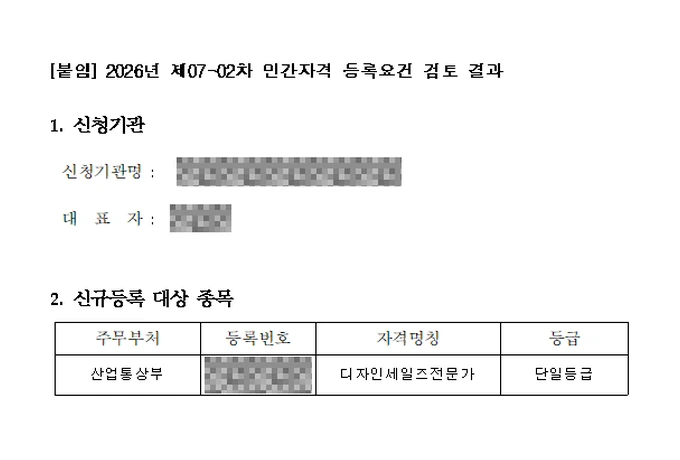 민간자격 등록요건 검토 결과 — 디자인세일즈전문가, 산업통상부, 2026년 제07-02차